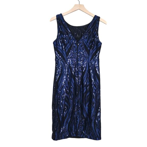 Calvin Klein Womens 4 Midnight Blue Mesh Sequin Cocktail Dress - Picture 3 of 10